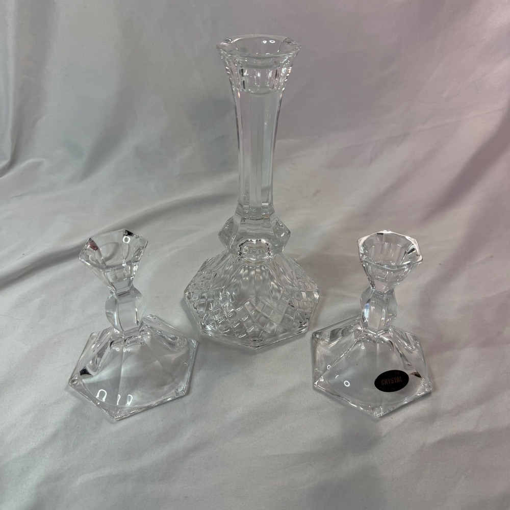 Legacyβ collection produced by Anchor Hocking. 3 piece crystal candle set